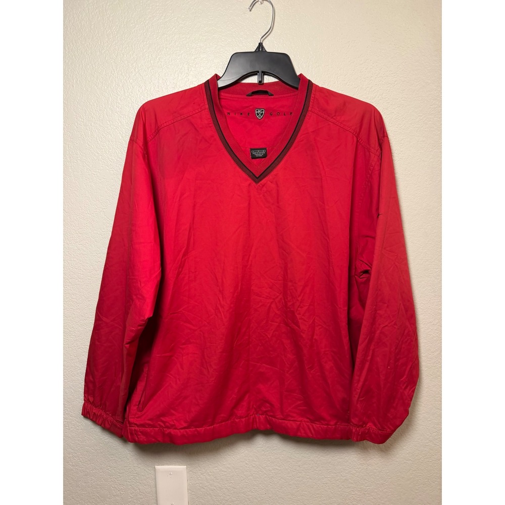 Nike Golf Mens Red V-Neck Windbreaker Pullover Jacket Size Large